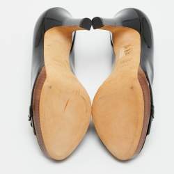 مملوكة مسبقًا Gucci Horsebit Size 37.5 Black Patent Leather Peep Toe Pumps