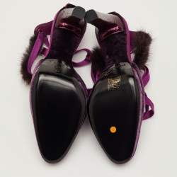 مملوكة مسبقًا Gucci Size 40 Purple Velvet and Mink Fur Ankle Strap Sandals