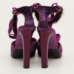 مملوكة مسبقًا Gucci Size 40 Purple Velvet and Mink Fur Ankle Strap Sandals