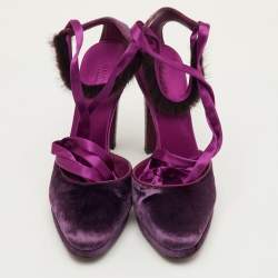 مملوكة مسبقًا Gucci Size 40 Purple Velvet and Mink Fur Ankle Strap Sandals