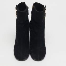 مملوكة مسبقًا حذاء بوت غوتشي طول الكاحل مزين شامواه أسود مقاس 39