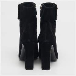 مملوكة مسبقًا حذاء بوت غوتشي ط�ول الكاحل مزين شامواه أسود مقاس 39