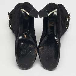 مملوكة مسبقًا حذاء بوت غوتشي طول الكاحل مزين شامواه أسود مقاس 39