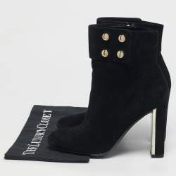 مملوكة مسبقًا حذاء بوت غوتشي طول الكاحل مزين شامواه أسود مقاس 39