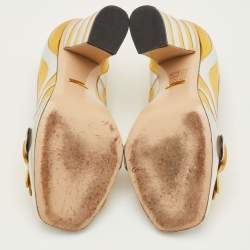 مملوكة مسبقًا Gucci GG Marmont Size 38 Silver/Gold Fringed Leather Block Heel Pumps