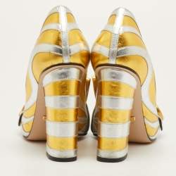 مملوكة مسبقًا Gucci GG Marmont Size 38 Silver/Gold Fringed Leather Block Heel Pumps
