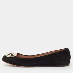 مملوكة مسبقًا Gucci Interlocking G Size 40.5 Black Crystal Embellished Suede Ballet Flats