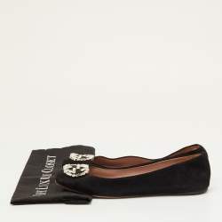 مملوكة مسبقًا Gucci Interlocking G Size 40.5 Black Crystal Embellished Suede Ballet Flats