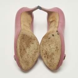 Pre Owned حذاء كعب عالي غوتشي هورسبت مقدمة مفتوحة جلد وردي فاتح مقاس 38