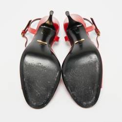 Pre Owned Gucci Size 37 Red Patent Leather Open Toe Ankle Strap Sandals