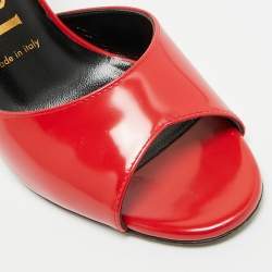 Pre Owned Gucci Size 37 Red Patent Leather Open Toe Ankle Strap Sandals