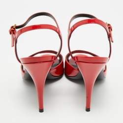 Pre Owned Gucci Size 37 Red Patent Leather Open Toe Ankle Strap Sandals