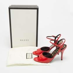 Pre Owned Gucci Size 37 Red Patent Leather Open Toe Ankle Strap Sandals