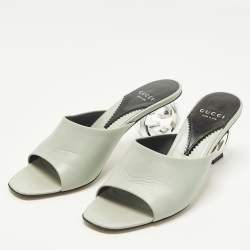 مملوكة مسبقًا Gucci Interlocking G Size 38.5 Mint Green Leather Slide Sandals