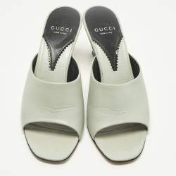 مملوكة مسبقًا Gucci Interlocking G Size 38.5 Mint Green Leather Slide Sandals