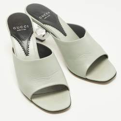 مملوكة مسبقًا Gucci Interlocking G Size 38.5 Mint Green Leather Slide Sandals