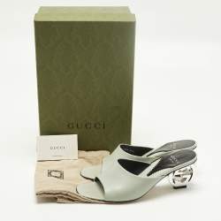 مملوكة مسبقًا Gucci Interlocking G Size 38.5 Mint Green Leather Slide Sandals