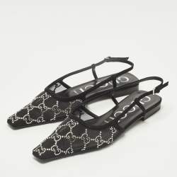 Pre Owned حذاء كعب عالي غوتشي سويد وأسود وشبك مزين بالكريستال بكعب مفتوح من الخلف مقاس 37