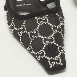 Pre Owned حذاء كعب عالي غوتشي سويد وأسود وشبك مزين بالكريستال بكعب مفتوح من الخلف مقاس 37