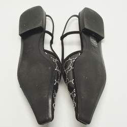 Pre Owned حذاء كعب عالي غوتشي سويد وأسود وشبك مزين بالكريستال بكعب مفتوح من الخلف مقاس 37