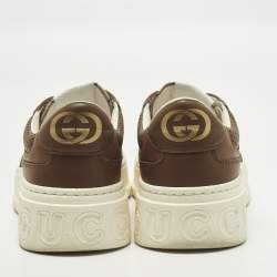 Pre Owned Gucci Chunky B Size 38.5 Brown GG Canvas and Leather Lace Up Sneakers