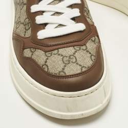Pre Owned Gucci Chunky B Size 38.5 Brown GG Canvas and Leather Lace Up Sneakers