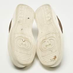 Pre Owned Gucci Chunky B Size 38.5 Brown GG Canvas and Leather Lace Up Sneakers