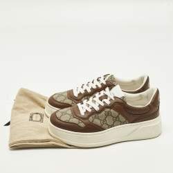 Pre Owned Gucci Chunky B Size 38.5 Brown GG Canvas and Leather Lace Up Sneakers