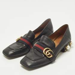 Pre Owned حذاء لوفرز غوتشي جي مزدوج جلد أسود مقاس 37