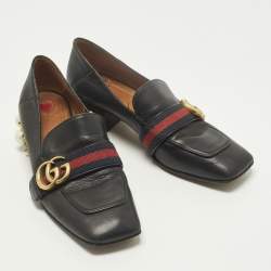 Pre Owned حذاء لوفرز غوتشي جي مزدوج جلد أسود مقاس 37