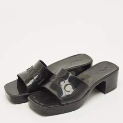 Pre Owned Gucci GG Logo Size 39 Black Rubber Slide Sandals