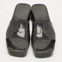 Pre Owned Gucci GG Logo Size 39 Black Rubber Slide Sandals