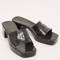 Pre Owned Gucci GG Logo Size 39 Black Rubber Slide Sandals