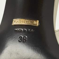 Pre Owned حذاء كعب عالي غوتشي هورسبيت جلد بلون الكريم مع حزام خلفي وكعب عريض مقاس 38