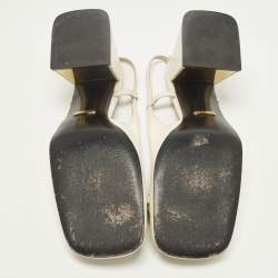 Pre Owned حذاء كعب عالي غوتشي هورسبيت جلد بلون الكريم مع حزام خلفي وكعب عريض مقاس 38