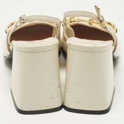 Pre Owned حذاء كعب عالي غوتشي هورسبيت جلد بلون الكريم مع حزام خلفي وكعب عريض مقاس 38