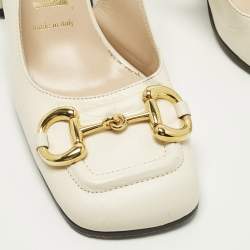 Pre Owned حذاء كعب عالي غوتشي هورسبيت جلد بلون الكريم مع حزام خلفي وكعب عريض مقاس 38