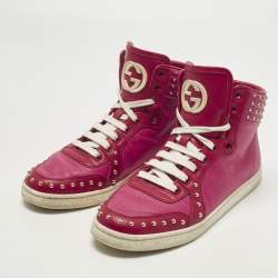 مملوكة مسبقًا Gucci Dapper Dan Size 37.5 Red/Purple Canvas and Leather High Top Sneakers