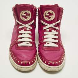 مملوكة مسبقًا Gucci Dapper Dan Size 37.5 Red/Purple Canvas and Leather High Top Sneakers