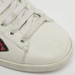 مملوكة مسبقًا Gucci Ace Web Size 38 White Snakeskin Embossed and Leather Lace Up Sneakers