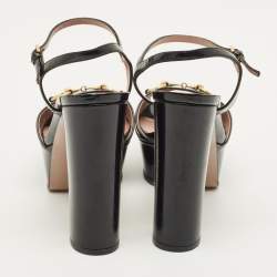 Pre Owned Gucci Claudie Size 38 Black Patent Leather Ankle Strap Sandals