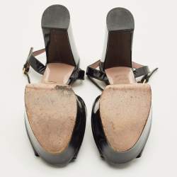 Pre Owned Gucci Claudie Size 38 Black Patent Leather Ankle Strap Sandals