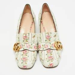 مملوكة مسبقًا Gucci Marmont Size 36 Multicolor Leather  Rose Print Fringe Pumps 
