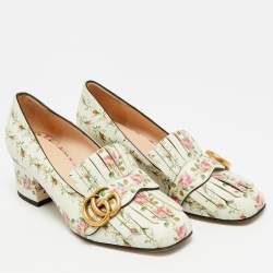 مملوكة مسبقًا Gucci Marmont Size 36 Multicolor Leather  Rose Print Fringe Pumps 