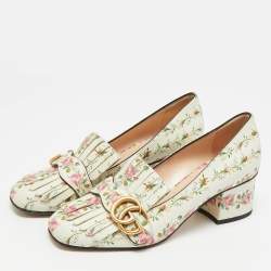 مملوكة مسبقًا Gucci Marmont Size 36 Multicolor Leather  Rose Print Fringe Pumps 
