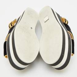 Pre Owned صندل غوتشي كت أوت جلد أسود بكعب روكي مقاس 37