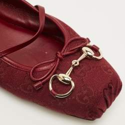 Pre Owned حذاء باليرينا ماري جين فلات غوتشي كانفاس جلد هورسبيت خمري مقاس 38