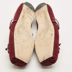 Pre Owned حذاء باليرينا ماري جين فلات غوتشي كانفاس جلد هورسبيت خمري مقاس 38