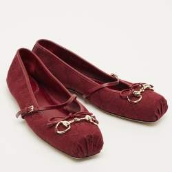 Pre Owned حذاء باليرينا ماري جين فلات غوتشي كانفاس جلد هورسبيت خمري مقاس 38