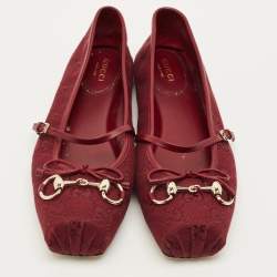 Pre Owned حذاء باليرينا ماري جين فلات غوتشي كانفاس جلد هورسبيت خمري مقاس 38